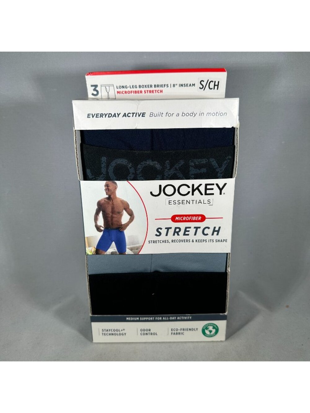 Jockey Essentials Mens Long-Leg Boxer Briefs 3-Pack Microfiber Stretch Small